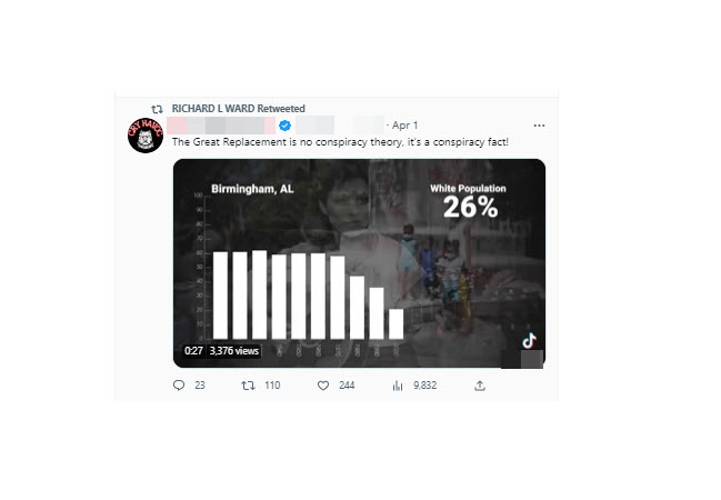 A screenshot of a retweet from Ward