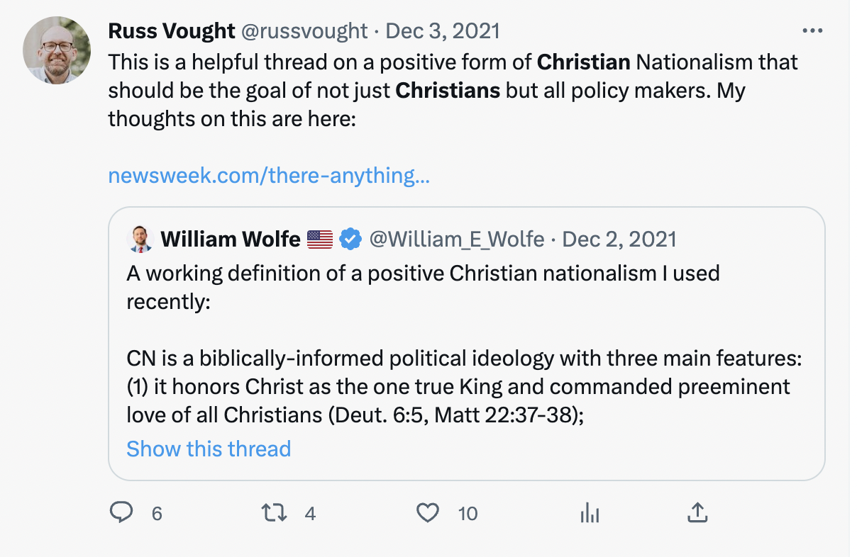 This is a helpful thread on a positive form of Christian Nationalism that should be the goal of not just Christians but all policy makers. My thoughts on this are here: