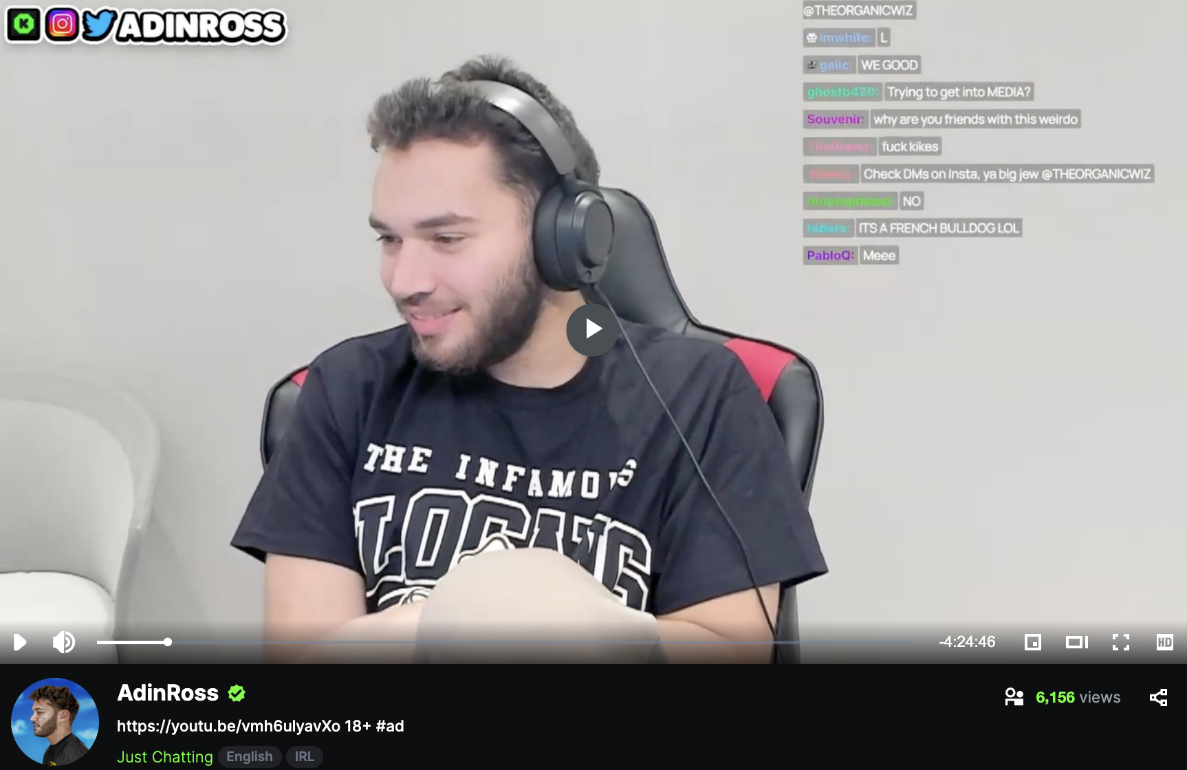 Ross gambling stream antisemitic 