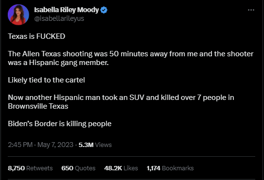 Tweet from Isabella Riley Moody 