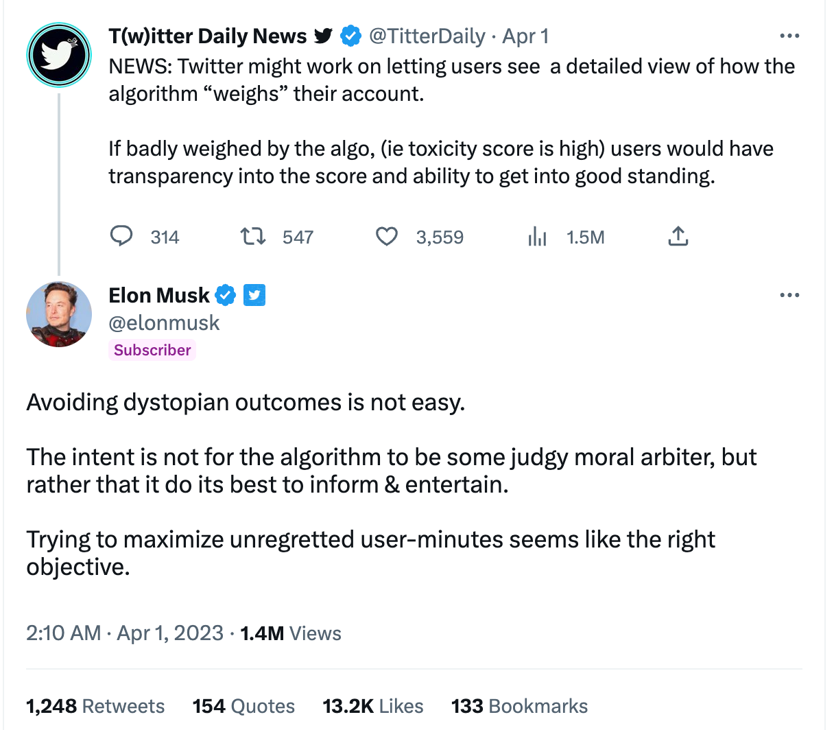 Musk: Trying to maximize unregretted user-minutes seems like the right objective