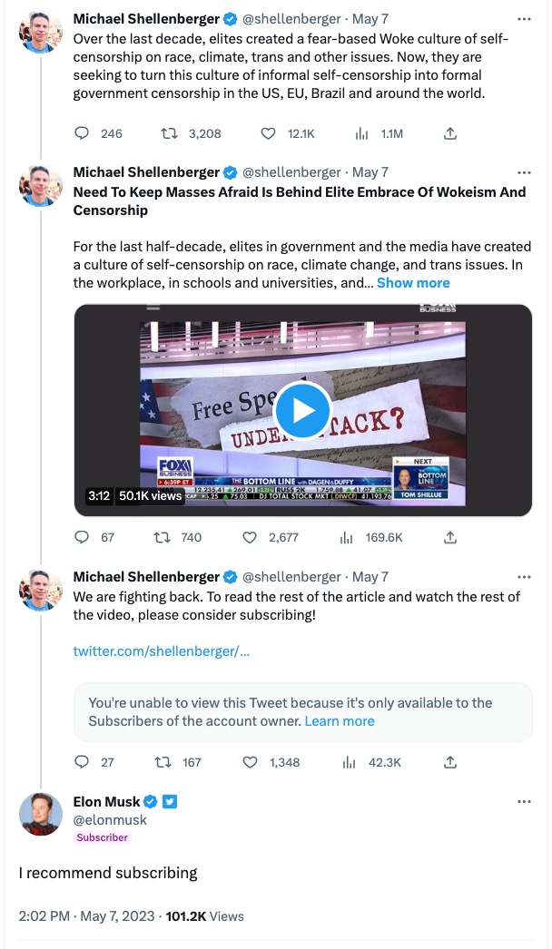 Shellenberger pleading for subscribers 
