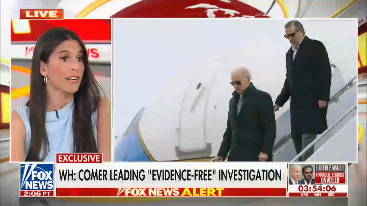 A Fox reporter talking about Comer's upcoming presser with a countdown clock in the bottom-right corner