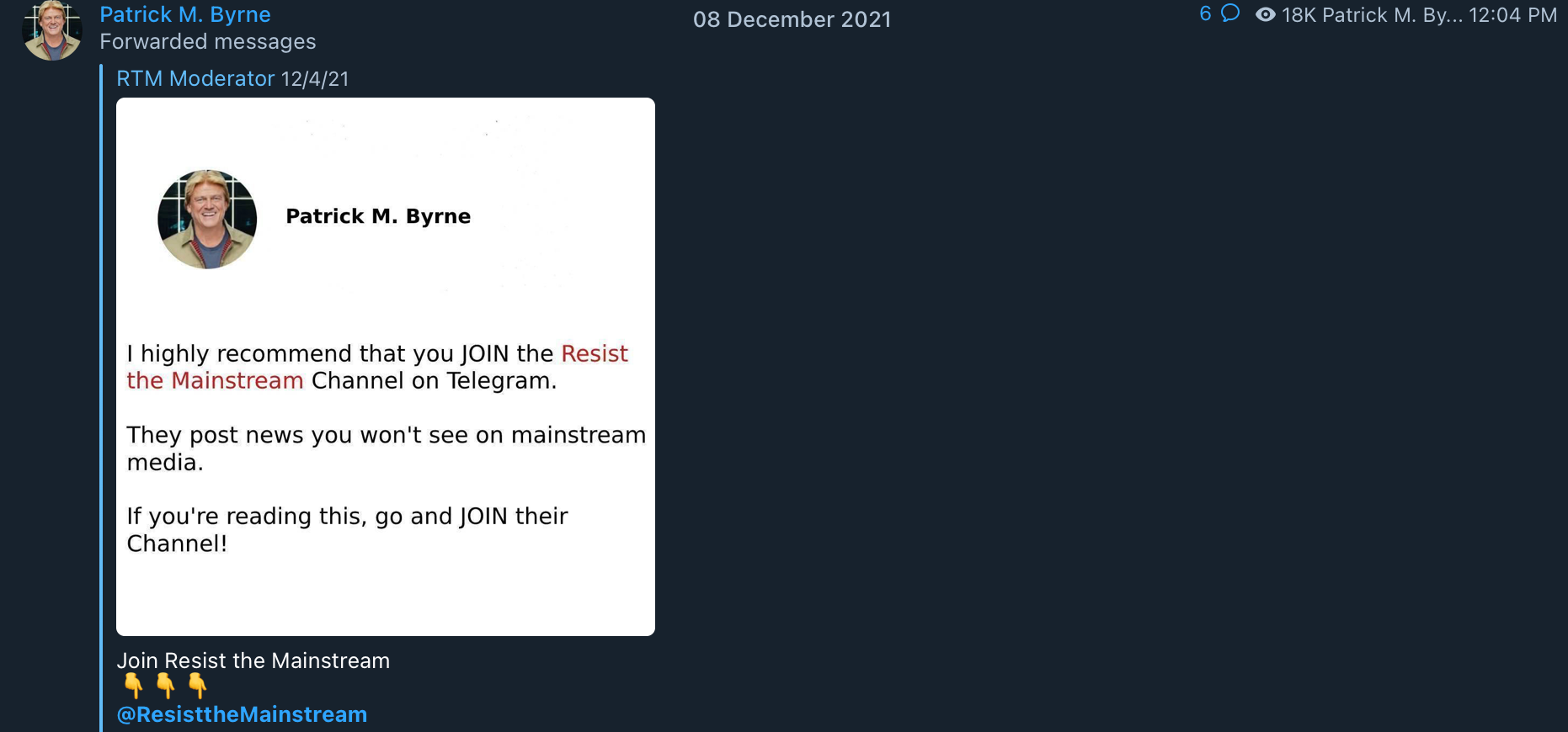 Patrick Byrne RTM promotion