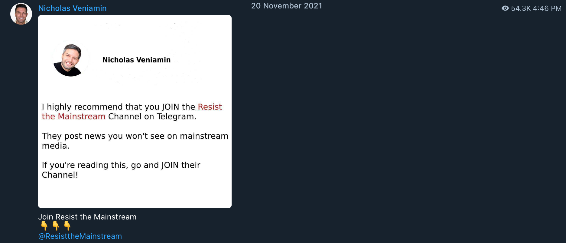 Nicholas Veniamin RTM promotion