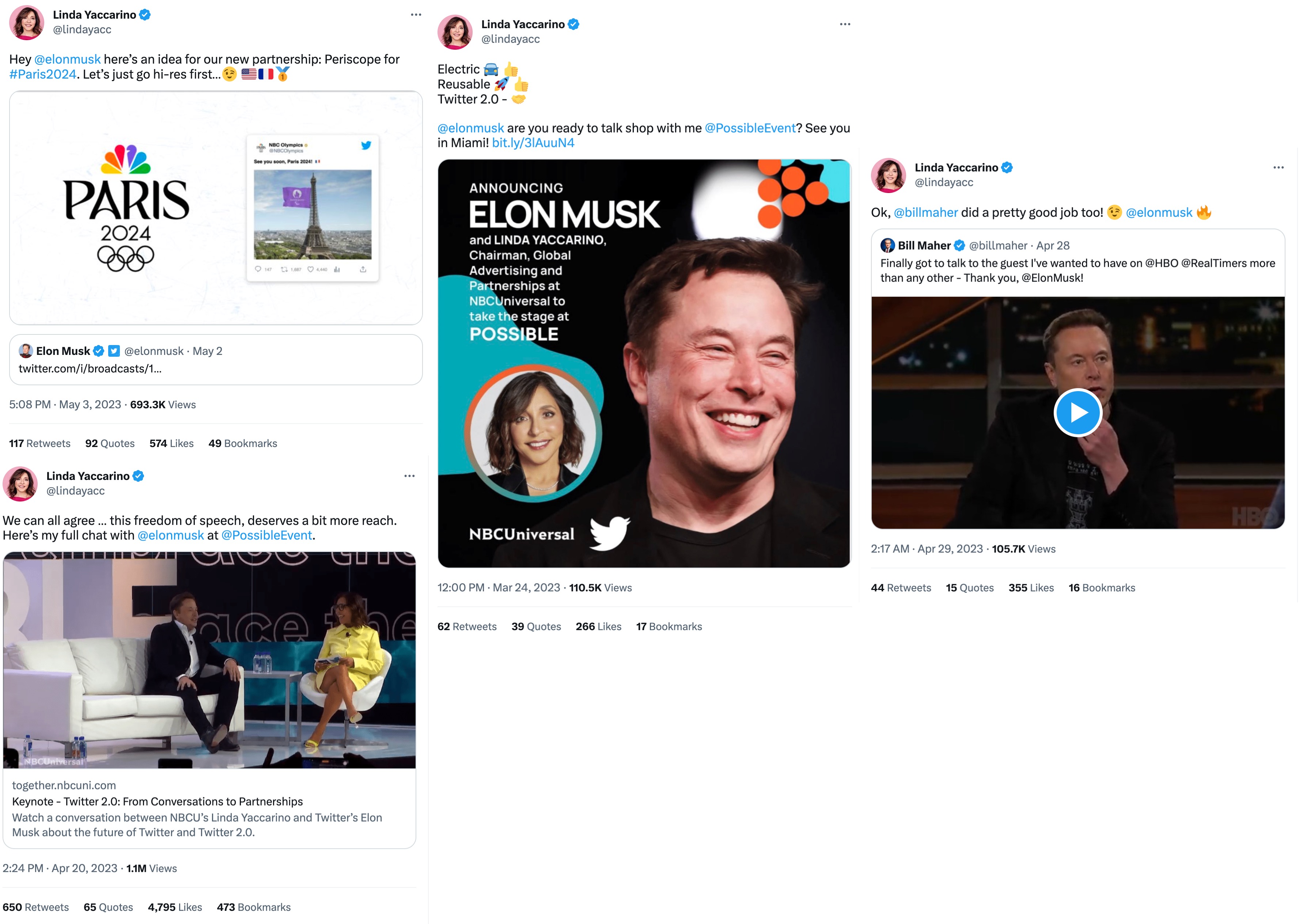 Linda Yaccarino tweets mentioning Musk