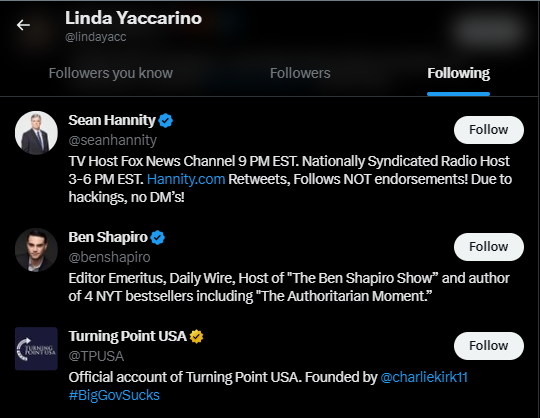 Linda Yaccarino Twitter Following 9