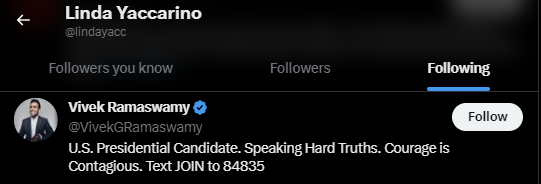 Linda Yaccarino Twitter Following VR