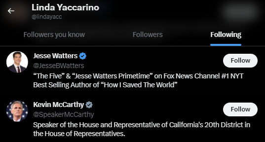 Linda Yaccarino Twitter Following 18