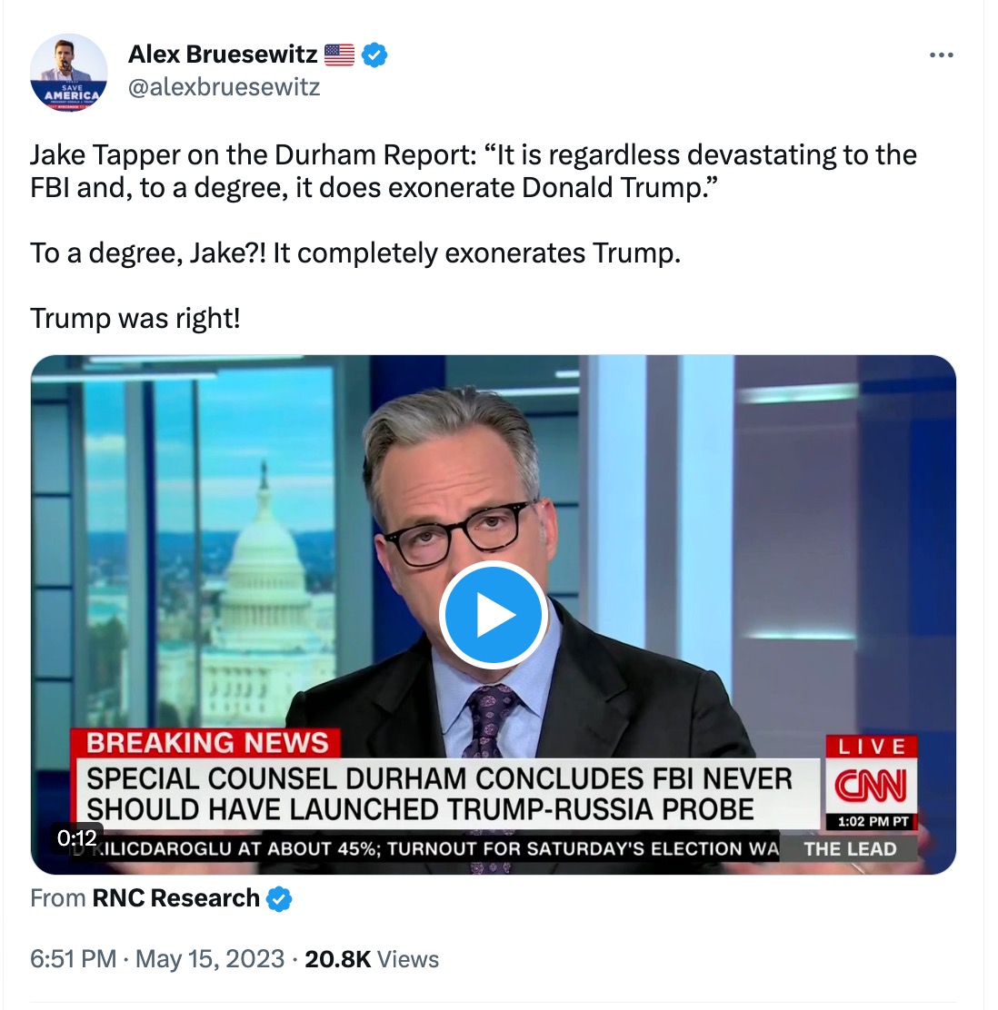 Alex Brusewitz amplifying Tapper commentary 