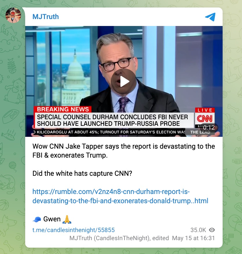 QAnon influence amplifying Tapper commentary about Durham report
