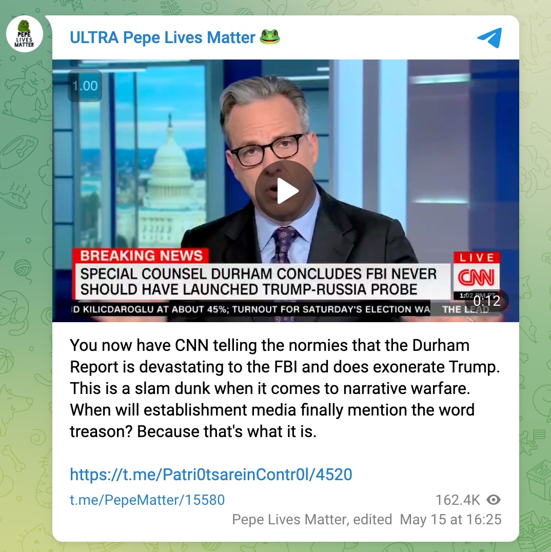 QAnon influence amplifying Tapper commentary about Durham report