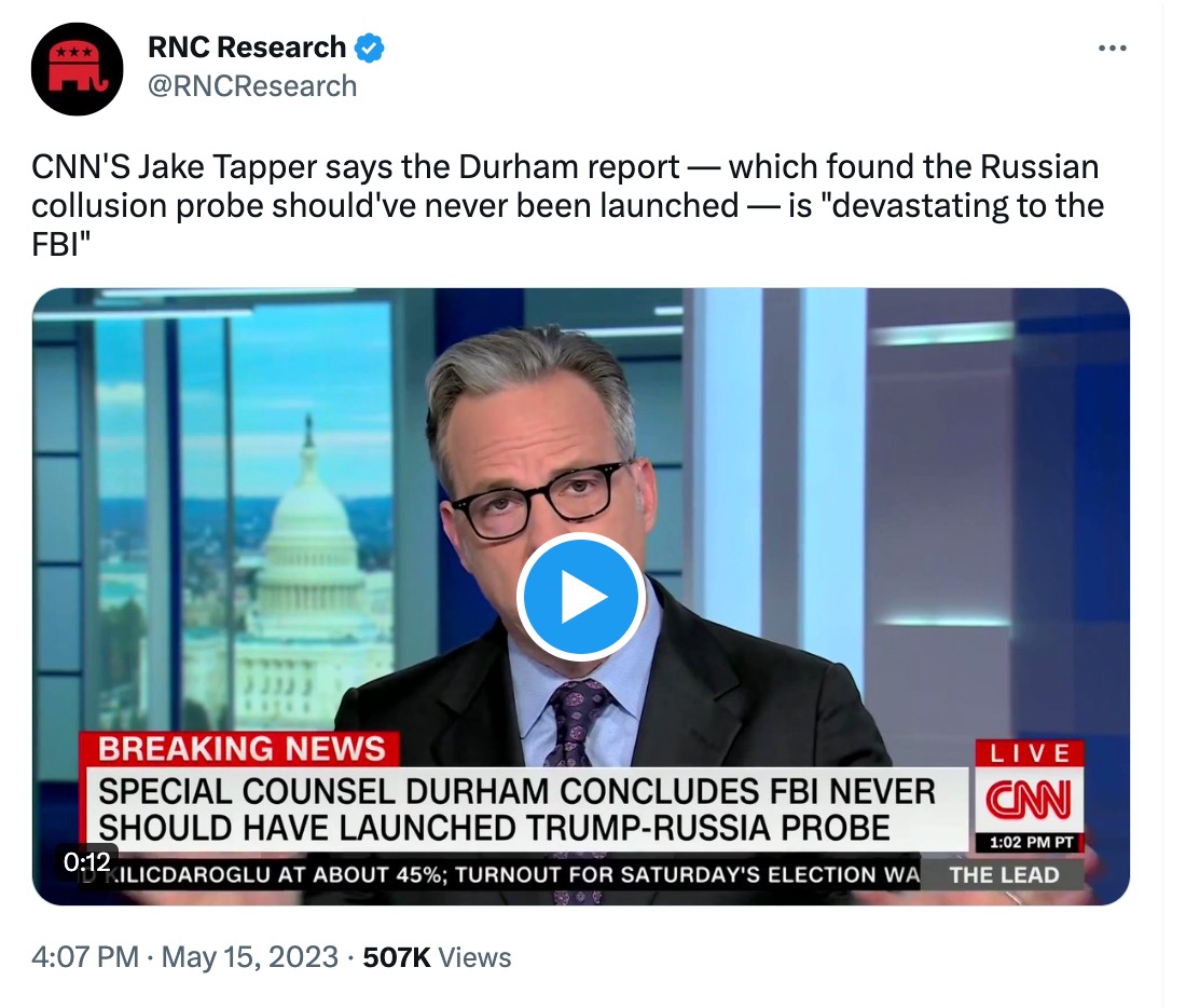 RNC research amplifying Tapper commentary about Durham report