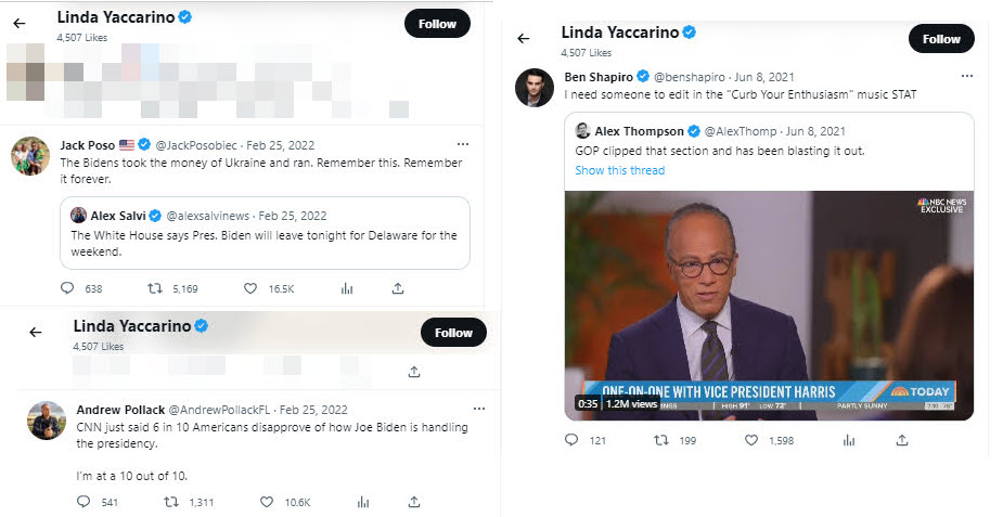 Screenshots of tweets liked by Yaccarino