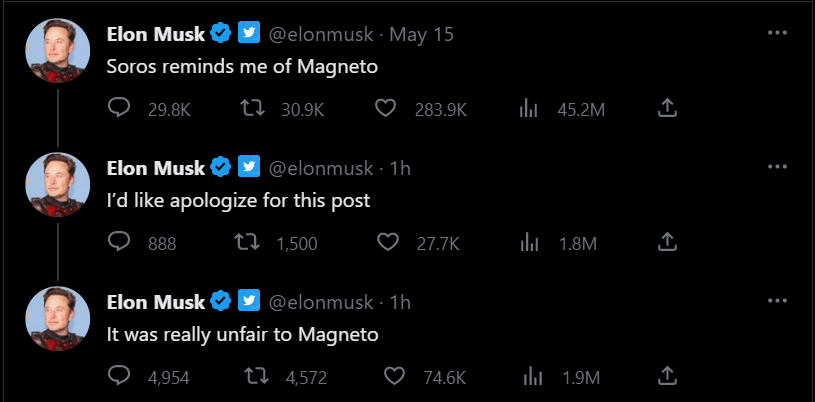 Musk defending soros tweet