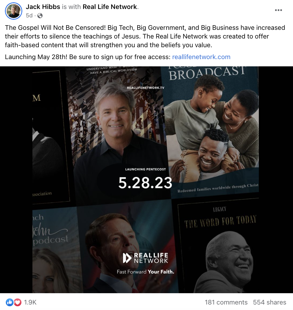 Hibbs Real Life Network announcement 