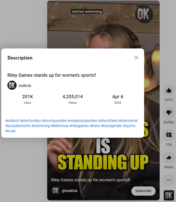 description from OutKick's top preforming short with political content on May 17, 2023