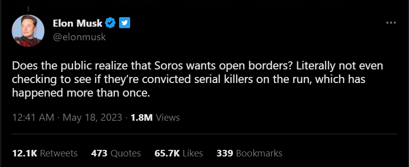 Musk Soros for open borders tweet