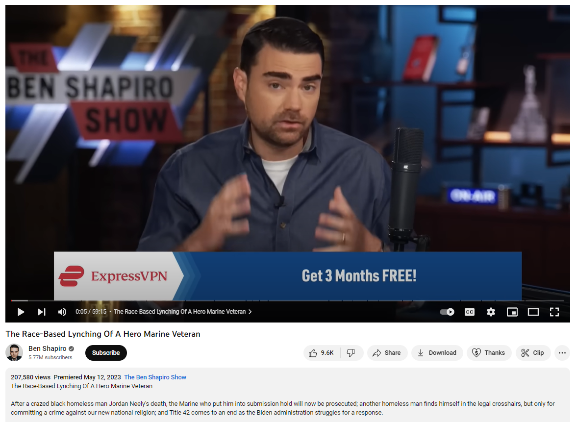 "The Race-Based Lynching Of A Hero Marine Veteran." Ben Shapiro