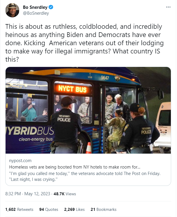 This is about as ruthless, coldblooded, and incredibly heinous as anything Biden and Democrats have ever done. Kicking  American veterans out of their lodging to make way for illegal immigrants? What country IS this?