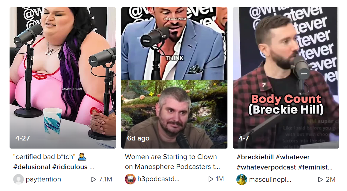 image of a tiktok search for #whatever with tiktoks receiving over a million views