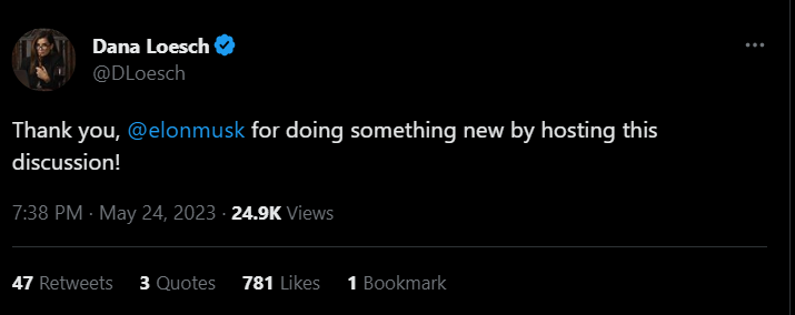 Loesch tweet praising musk for DeSantis announcement