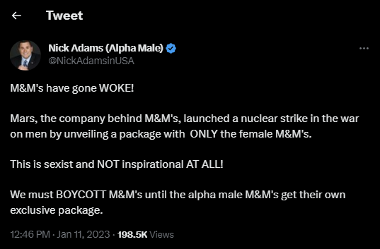 Nick Adams calls M&M Mascot changes a nuclear strike