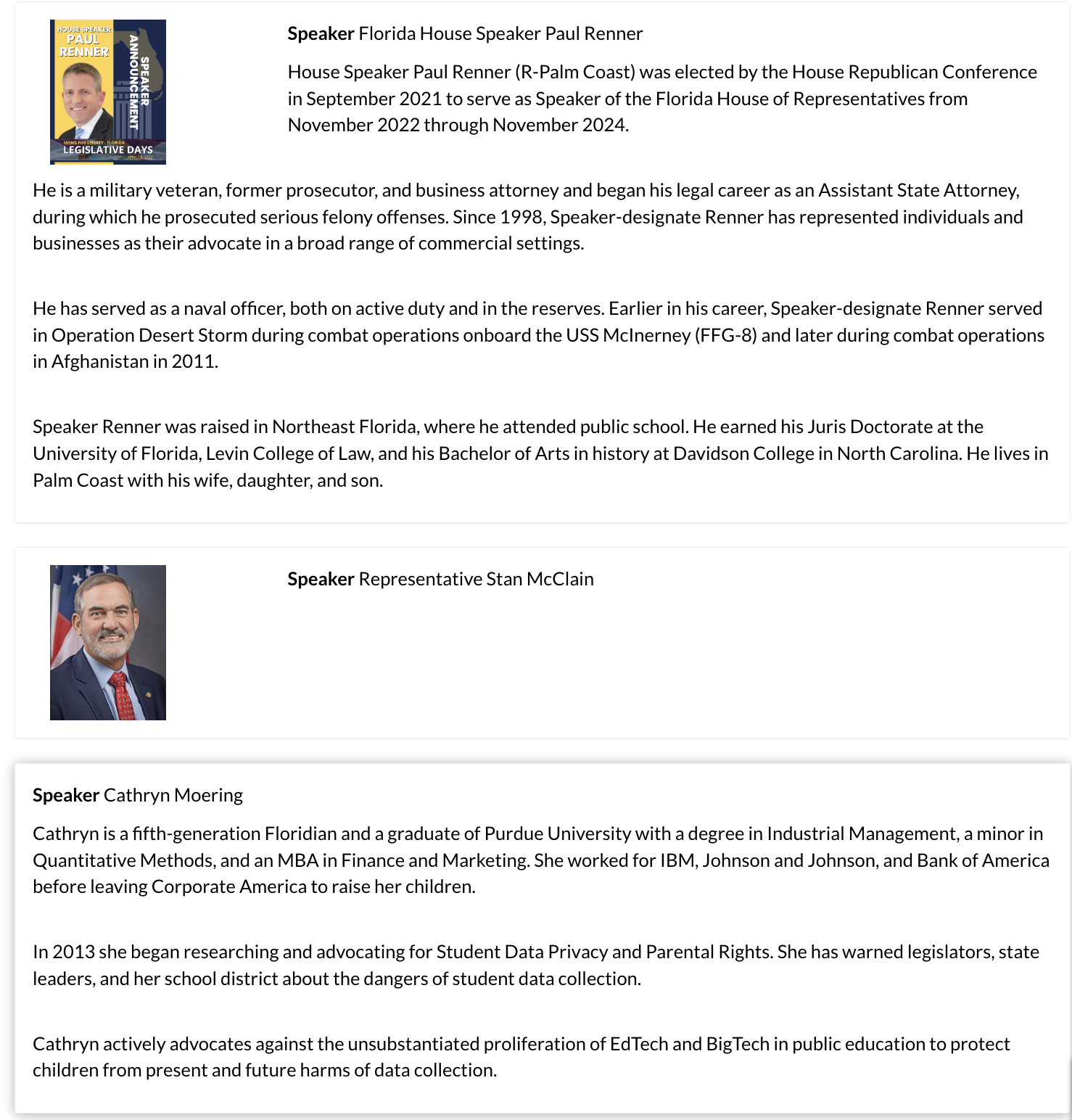 FL M4L legislative event speakers