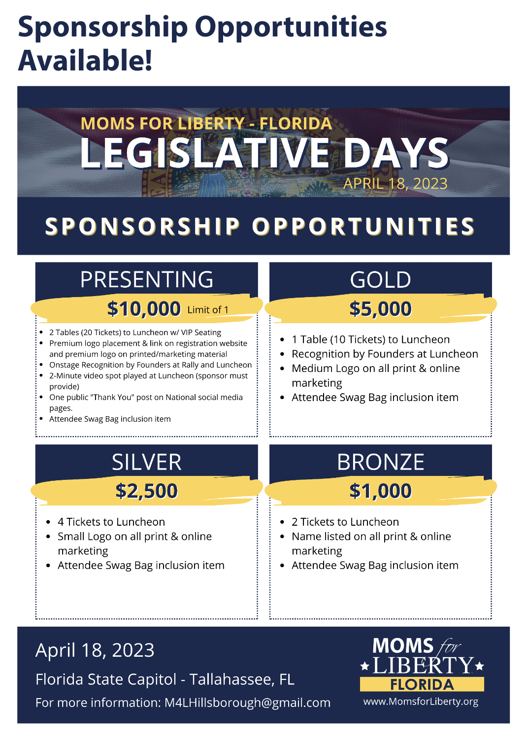 M4L FL legislative event sponsorship tiers