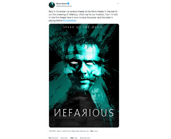A screenshot of a tweet from Deace