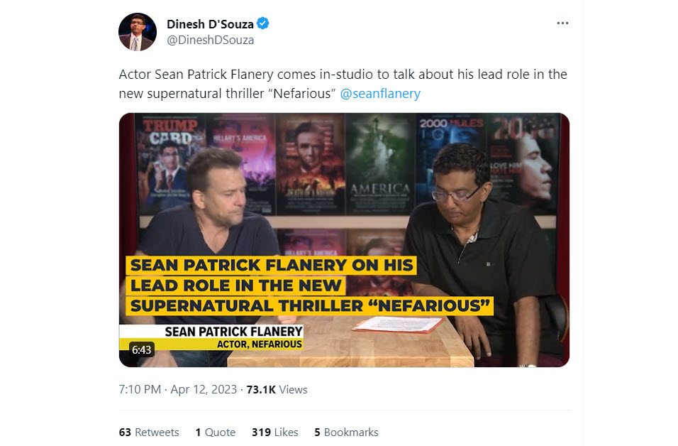 A screenshot of a tweet from Dinesh D'Souza