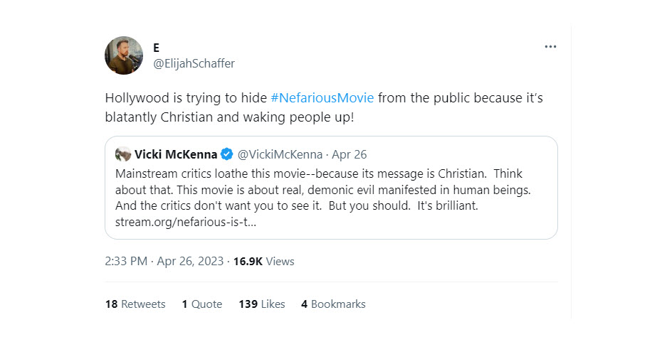 A screenshot of a tweet from Elijah Schaeffer 