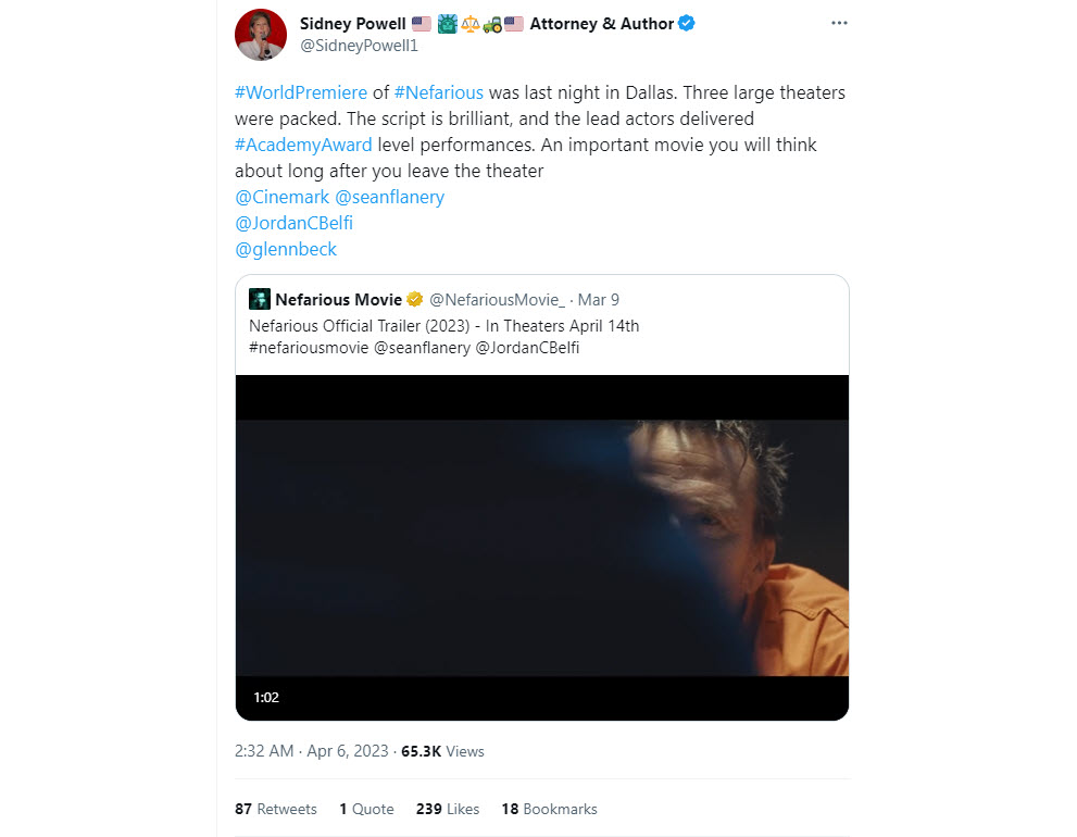 A screenshot of a tweet frim Sidney Powell 