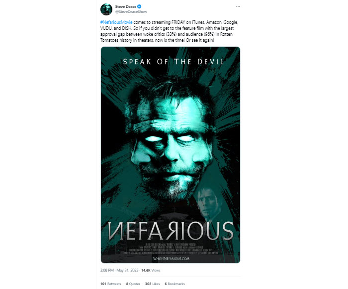 A screenshot of a tweet from Deace
