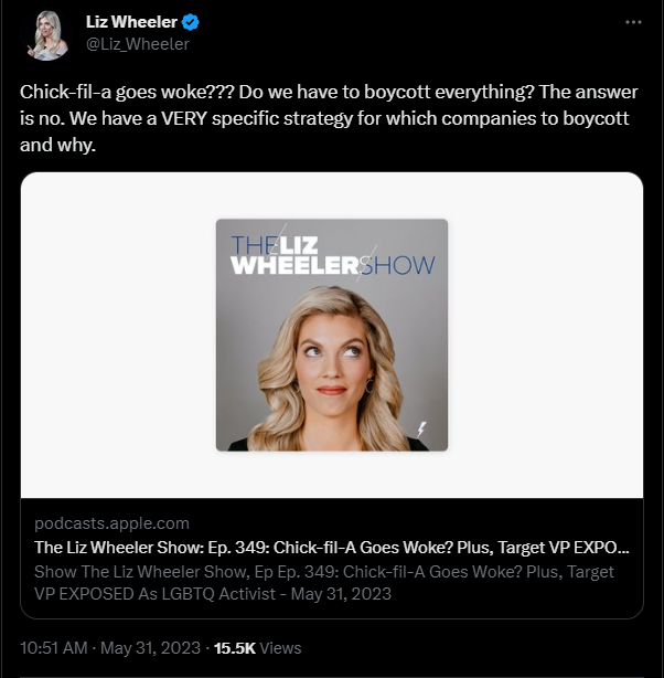 Liz Wheeler Chick-fil-a boycott