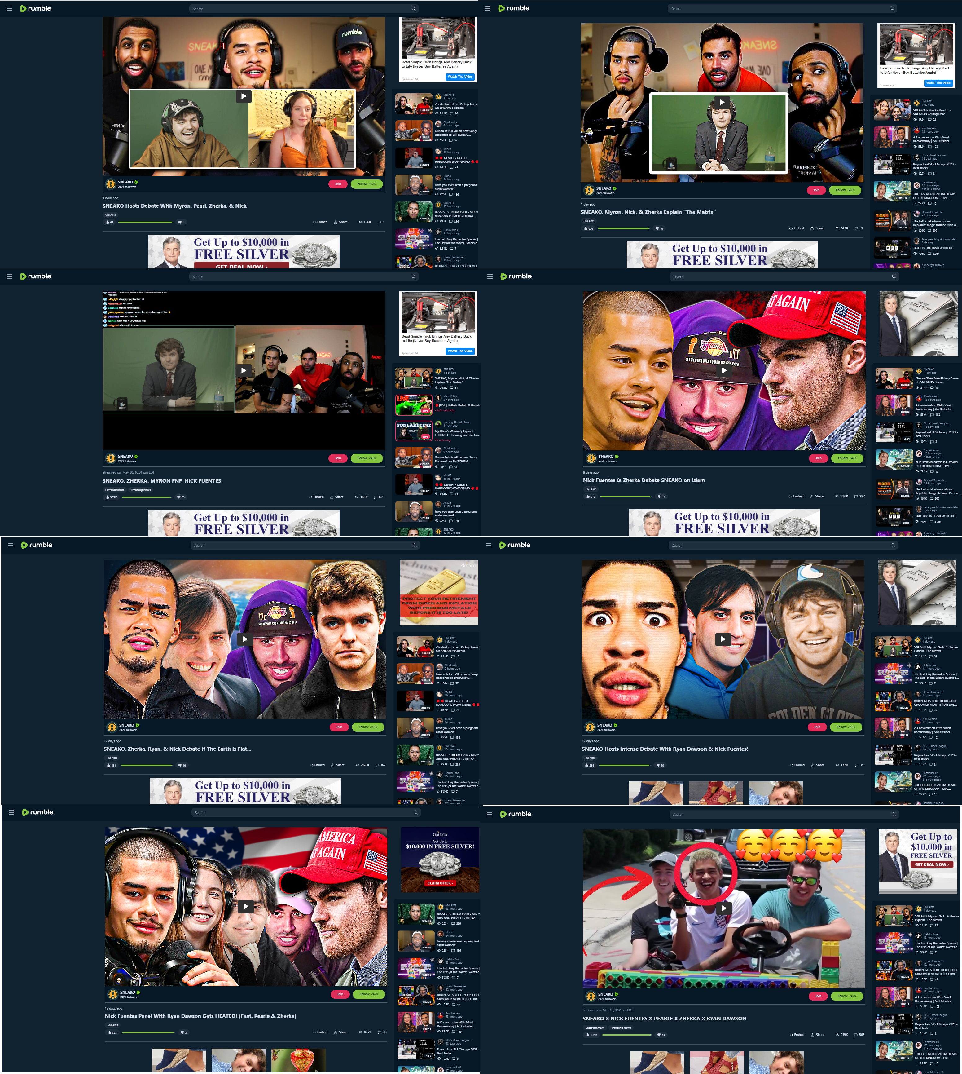 Monetized Sneako Rumble videos featuring Fuentes