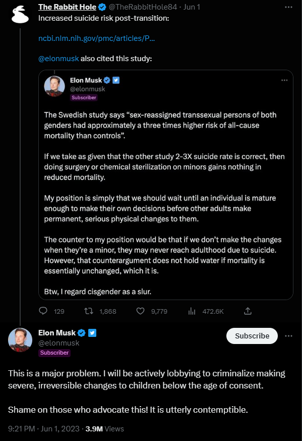 Elon Musk lobbying for criminalization of gender affirming care