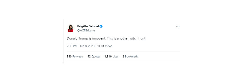 a screenshot of a tweet from Brigitte Gabriel 