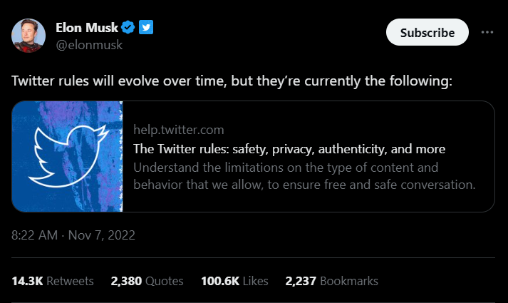 Musk Twitter rules tweet