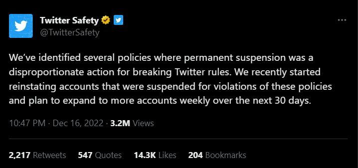 Twitter announces that it is reinstating a number of accounts