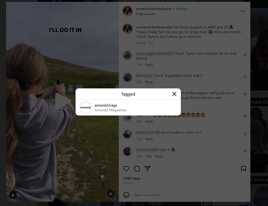 Instagram post from Paige Roux promoting Amend 2  in tagged video, no ad disclosure