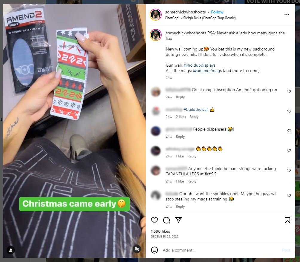 Instagram post from Paige Roux promoting Amend 2  magazines as gifts in tagged video, no ad disclosure