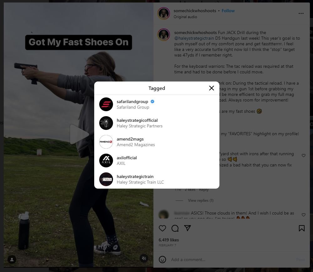 Instagram post from Paige Roux promoting Amend 2  in tagged video, no ad disclosure