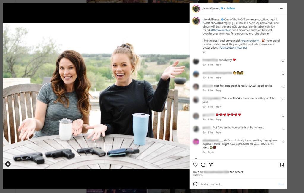 instagram Sponcon from Kendall Jones/gunsdotcom with a partner disclosure