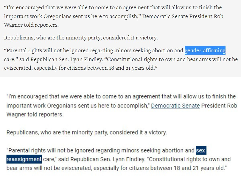 screenshots of altered text