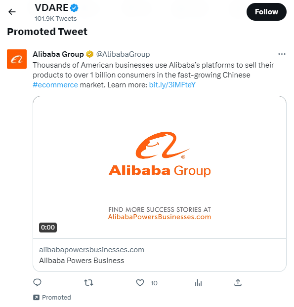 VDare Twitter ad: Alibaba