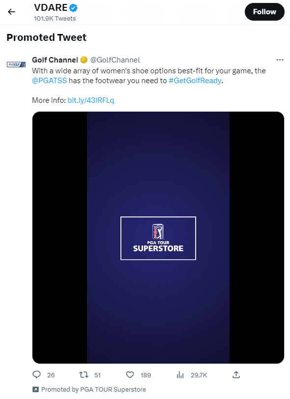 VDare Twitter ad: Golf Channel / PGA Tour Store