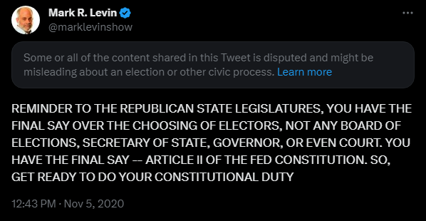 Mark Levin claiming that state legislatures can pick electors