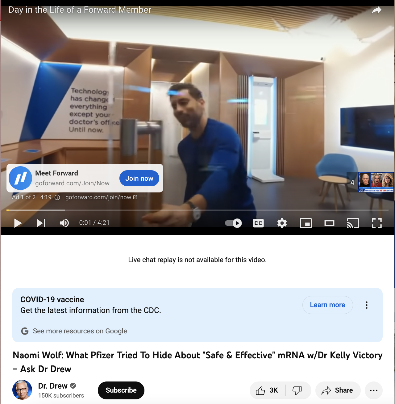 Screenshot of Dr. Drew YouTube video with Naomi Wolf that is monetized