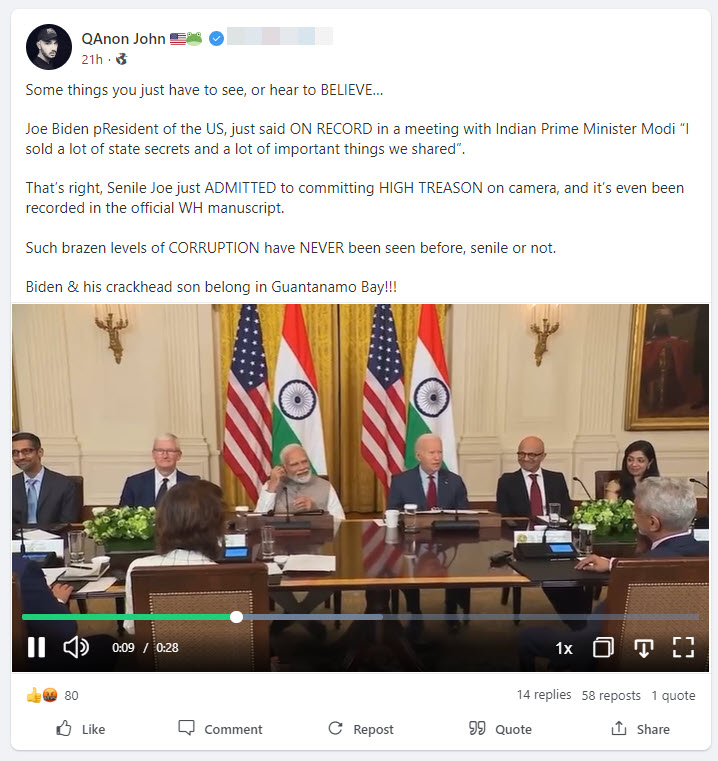 A screenshot of a post on Gab from QAnon John